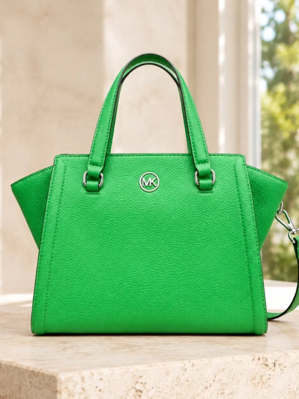 Michael Kors Freya Green Pebbled Leather Satchel Tote Crossbody Bag NWT